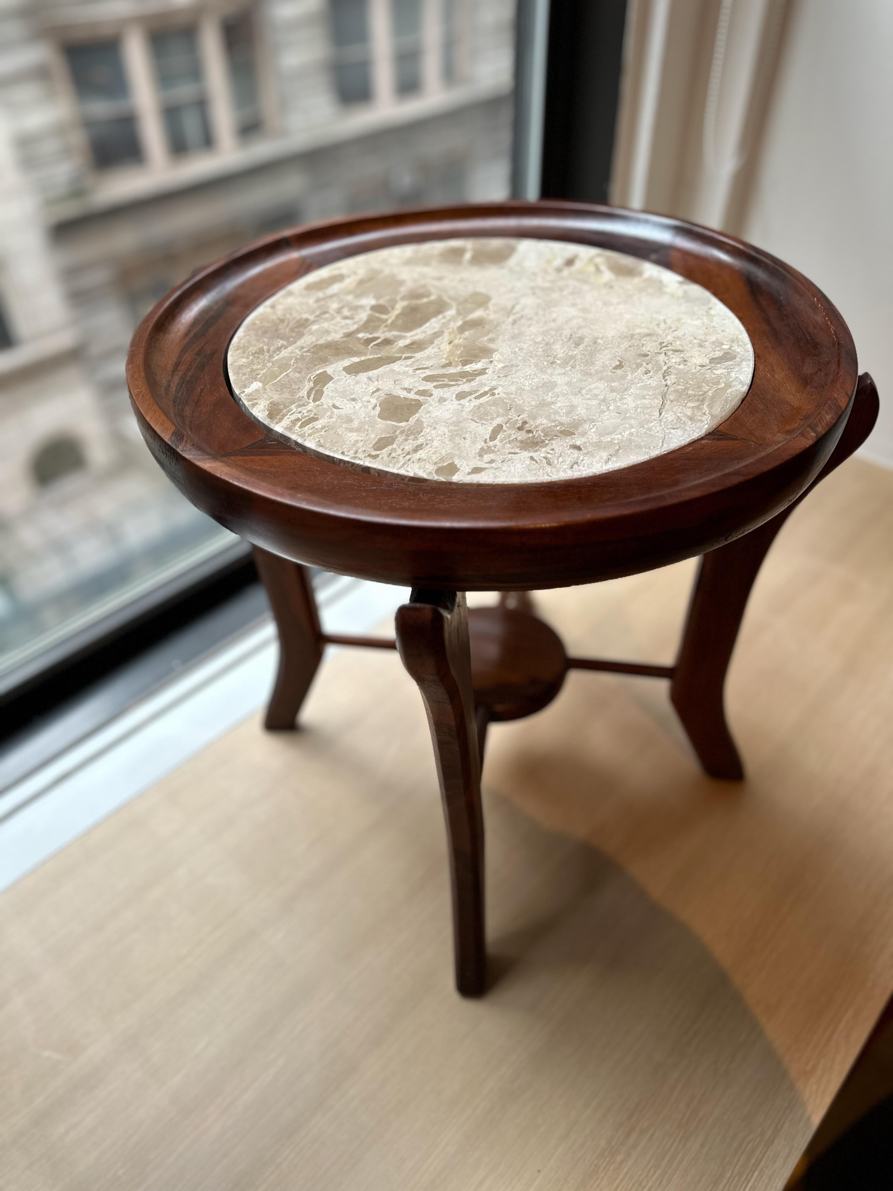 Brazilian Modern Side Table in Hardwood & Marble by Giuseppe Scapinelli, Brazil 1