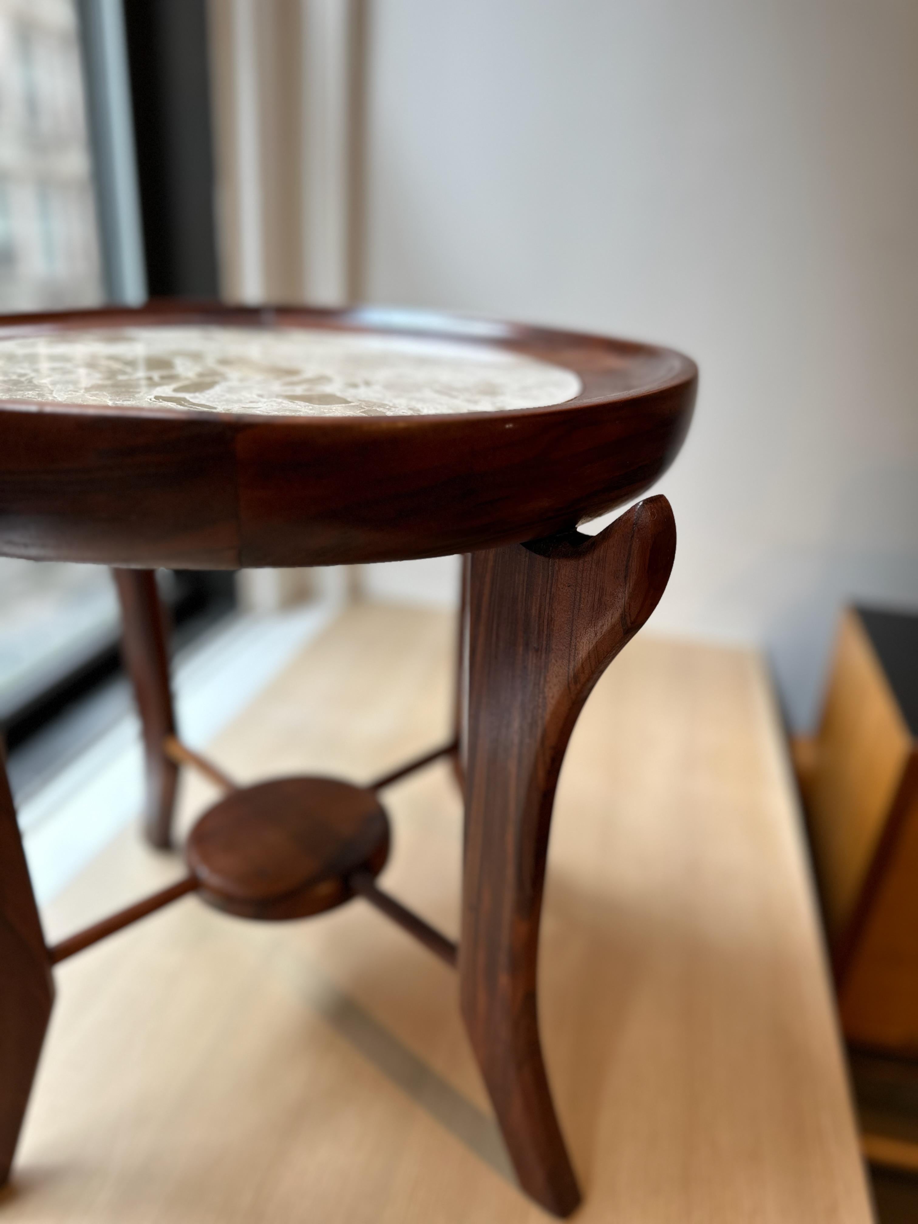 Brazilian Modern Side Table in Hardwood & Marble by Giuseppe Scapinelli, Brazil 2