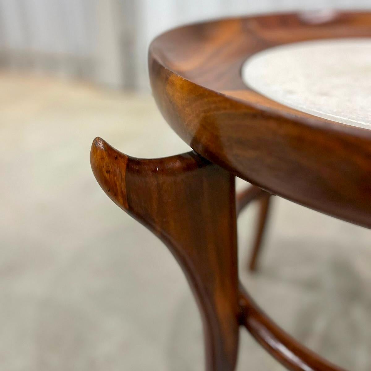 Brazilian Modern Side Table in Hardwood & Marble by Giuseppe Scapinelli, Brazil 3