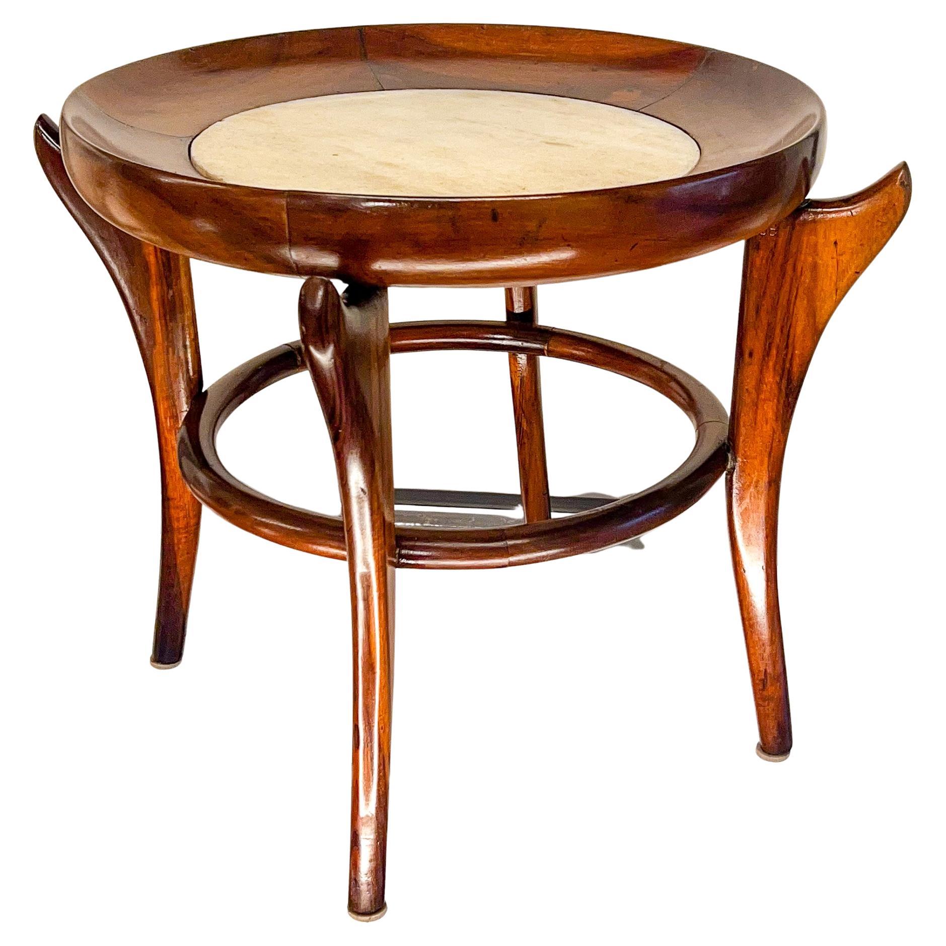 Brazilian Modern Side Table in Hardwood & Marble by Giuseppe Scapinelli, Brazil