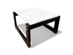 Brazilian Modern Side Table in Hardwood & Marble, Percival Lafer, 1970's