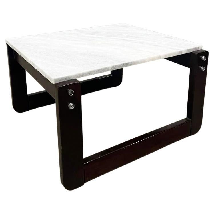 Table d'appoint moderne brésilienne en bois dur et marbre, Percival Lafer, années 1970