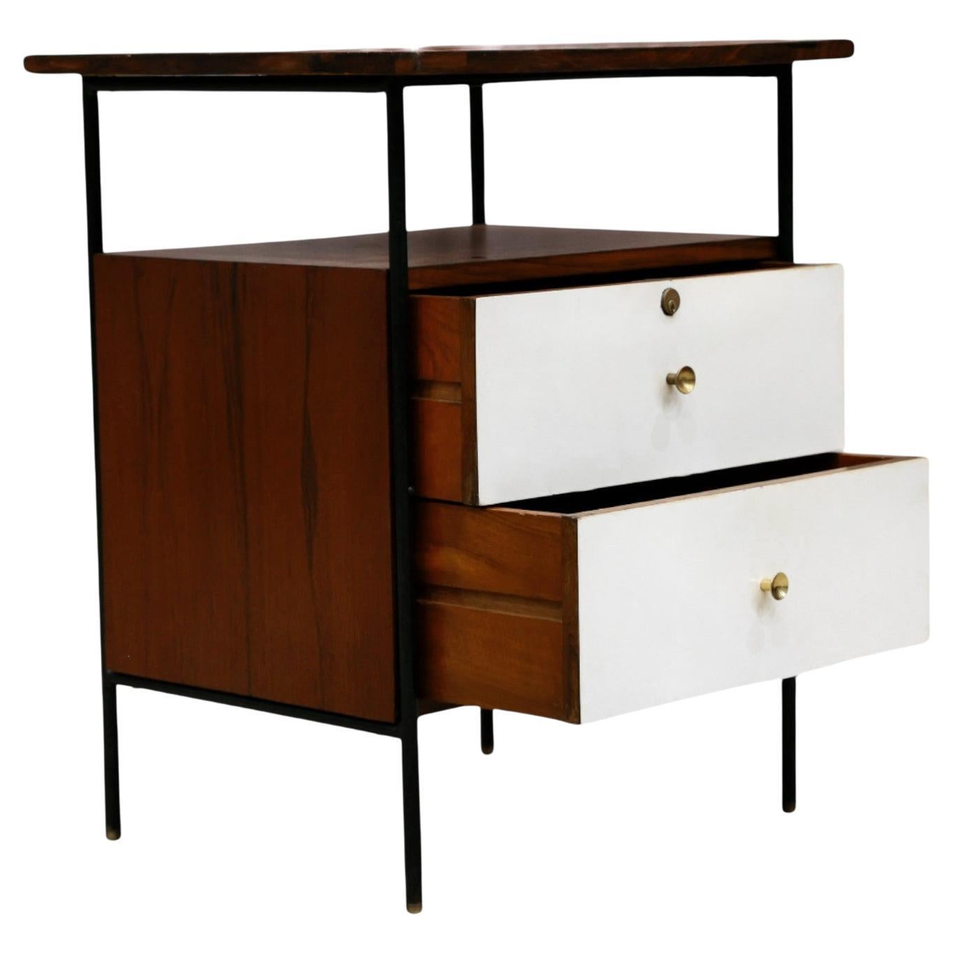 Brazilian Modern Side Table in Metal, Hardwood & Formica, Geraldo de Barros 1950 For Sale