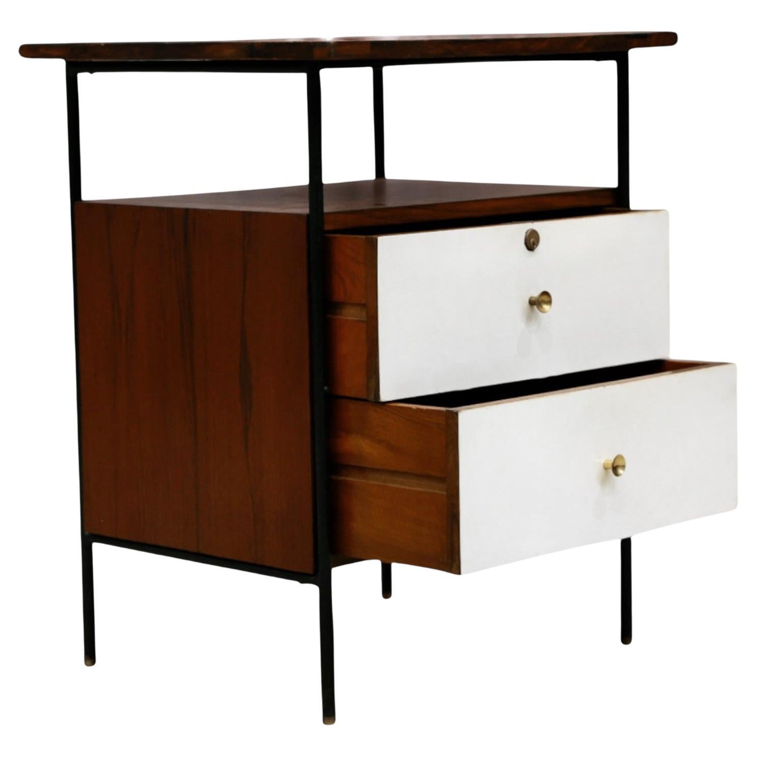Brazilian Modern Side Table in Metal, Hardwood & Formica, Geraldo de Barros 1950 For Sale