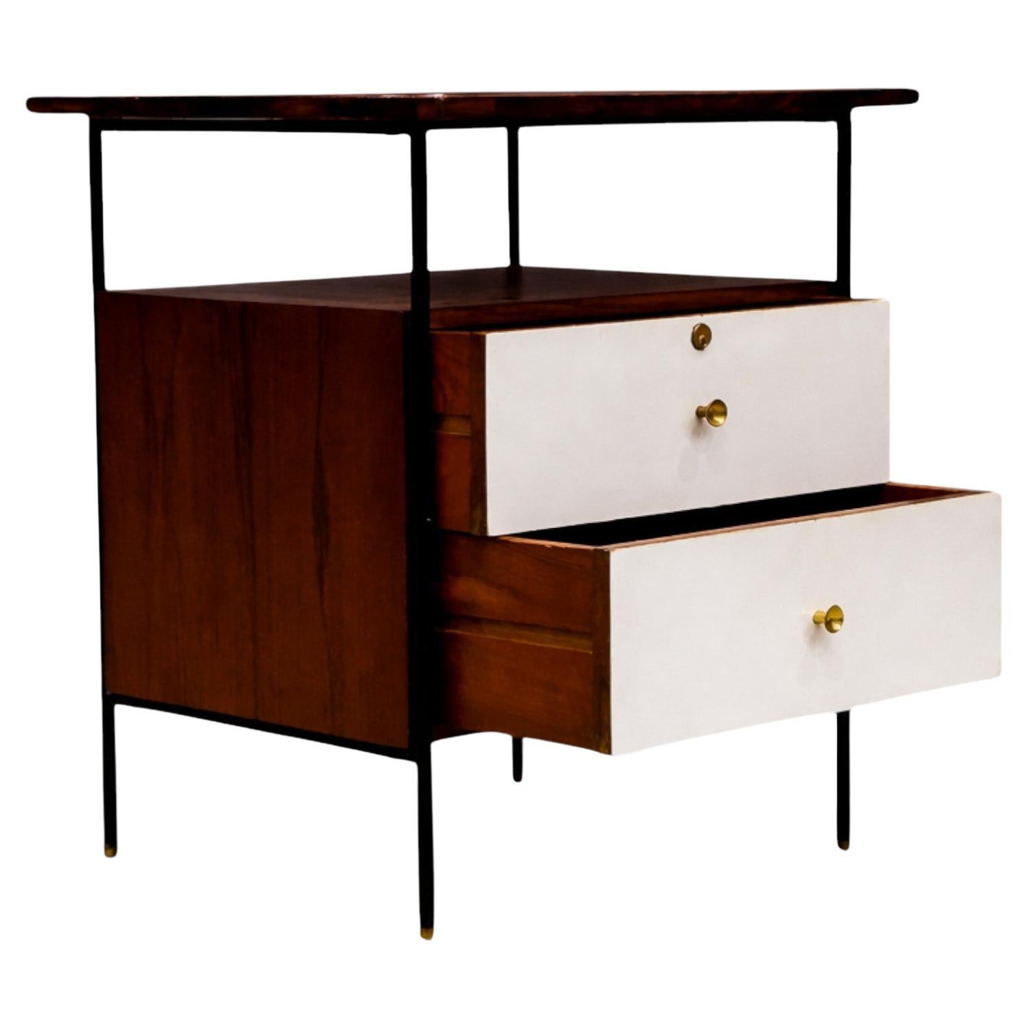 Brazilian Modern Side Table in Metal, Hardwood & Formica, Geraldo de Barros 1950