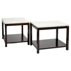 Brazilian Modern Side Table Pair in Hardwood 
Marble, circa 1960, Brazil