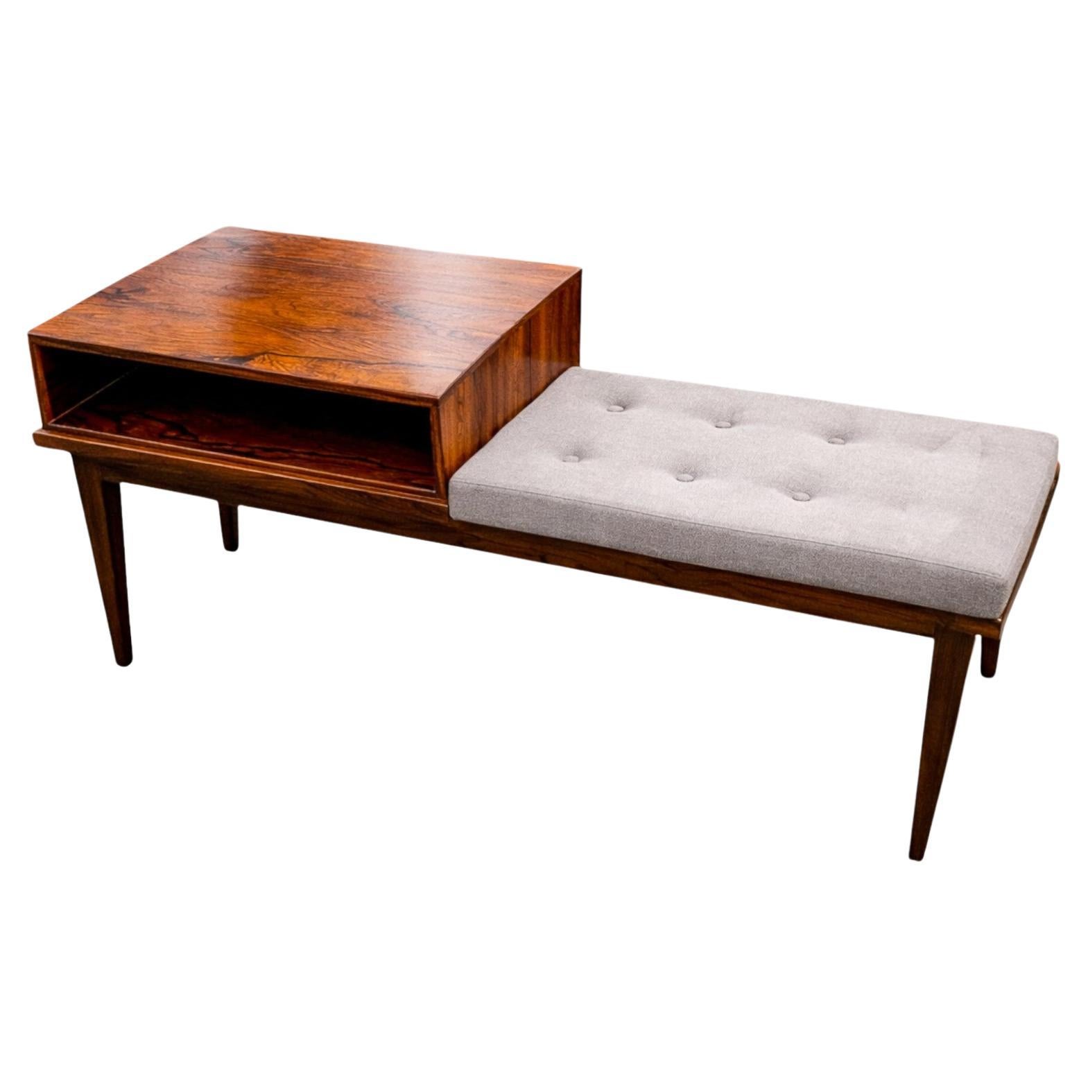 Brazilian Modern Side Table with Integrated Bench and Storage in Rosewood, 1960s