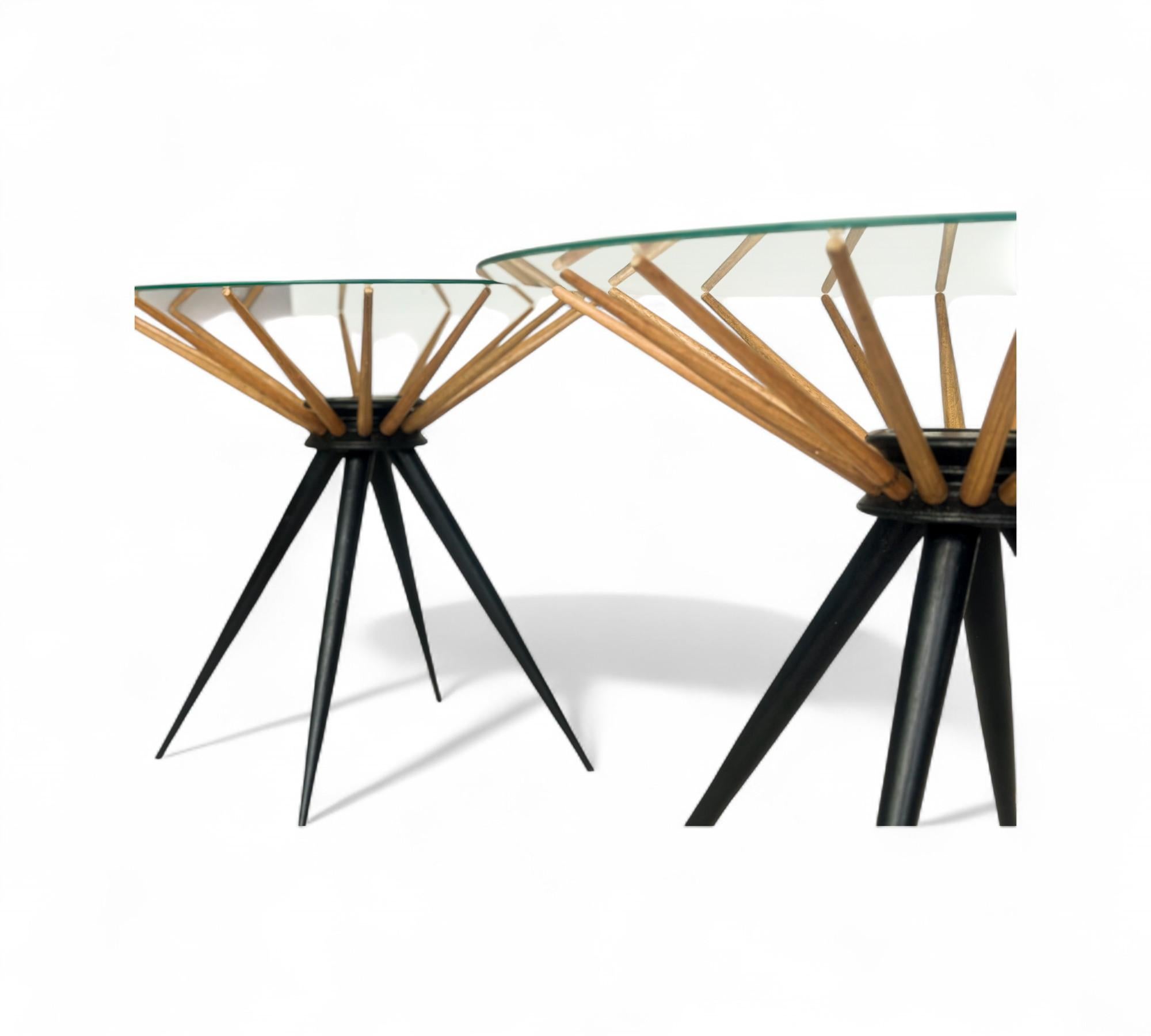 Moderne brasilianische Beistelltische aus Hartholz und Glas von Giuseppe Scapinelli, um 1950 (Handgefertigt) im Angebot