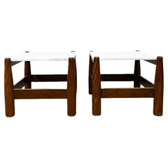 Juego de Mesas Auxiliares Modernas Brasileñas en madera de Imbuia y tapa de Mármol by Cimo 1950s