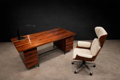 Brazilian Modern Six-Drawer Rosewood & Iron Desk by Geraldo de Barros, 1950s