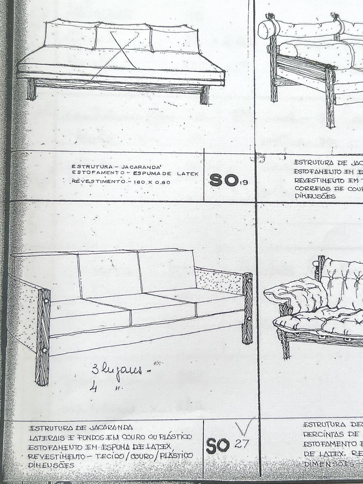 Modernes brasilianisches Sofa aus beigem Leder und grauem Stoff von Sergio Rodrigues, Brasilien im Angebot 5