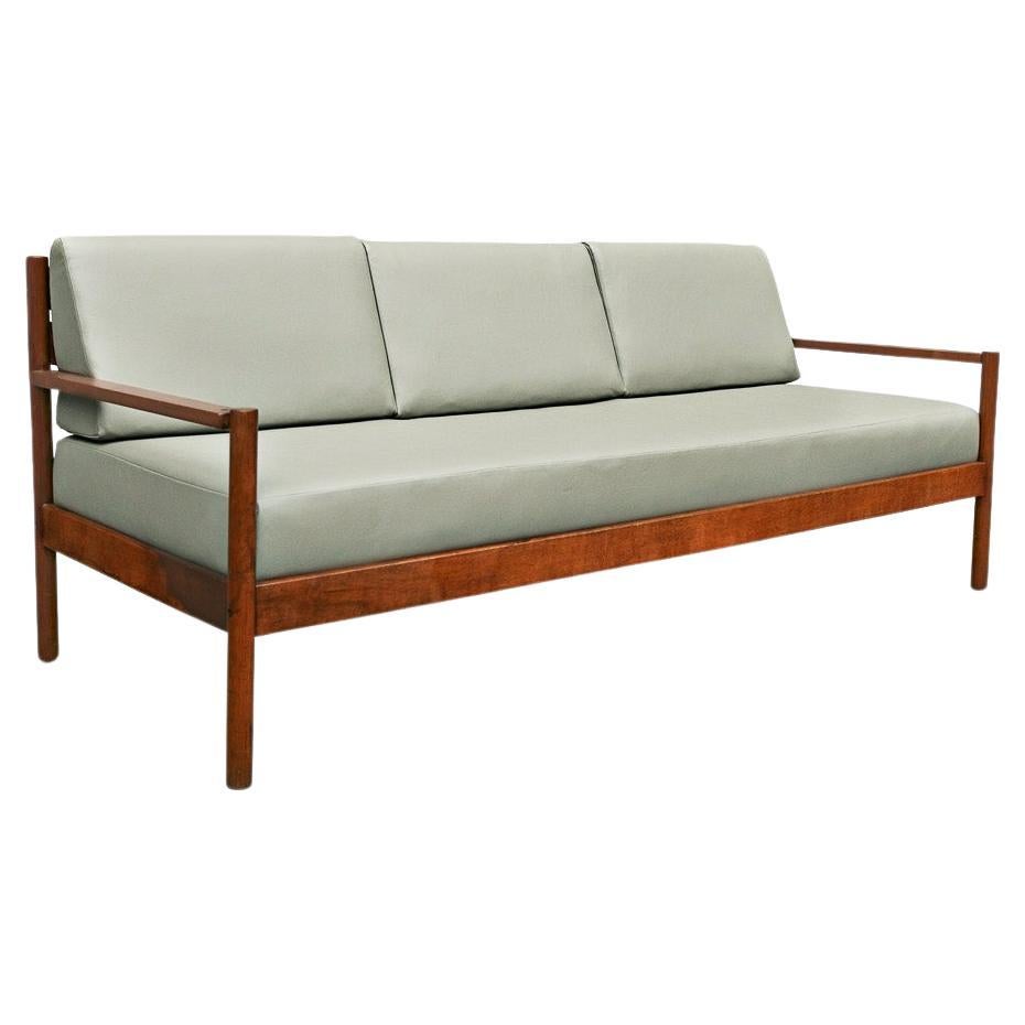 Brazilian Modern Sofa in Hardwood and Leather by Michel Arnoult, c. 1960s