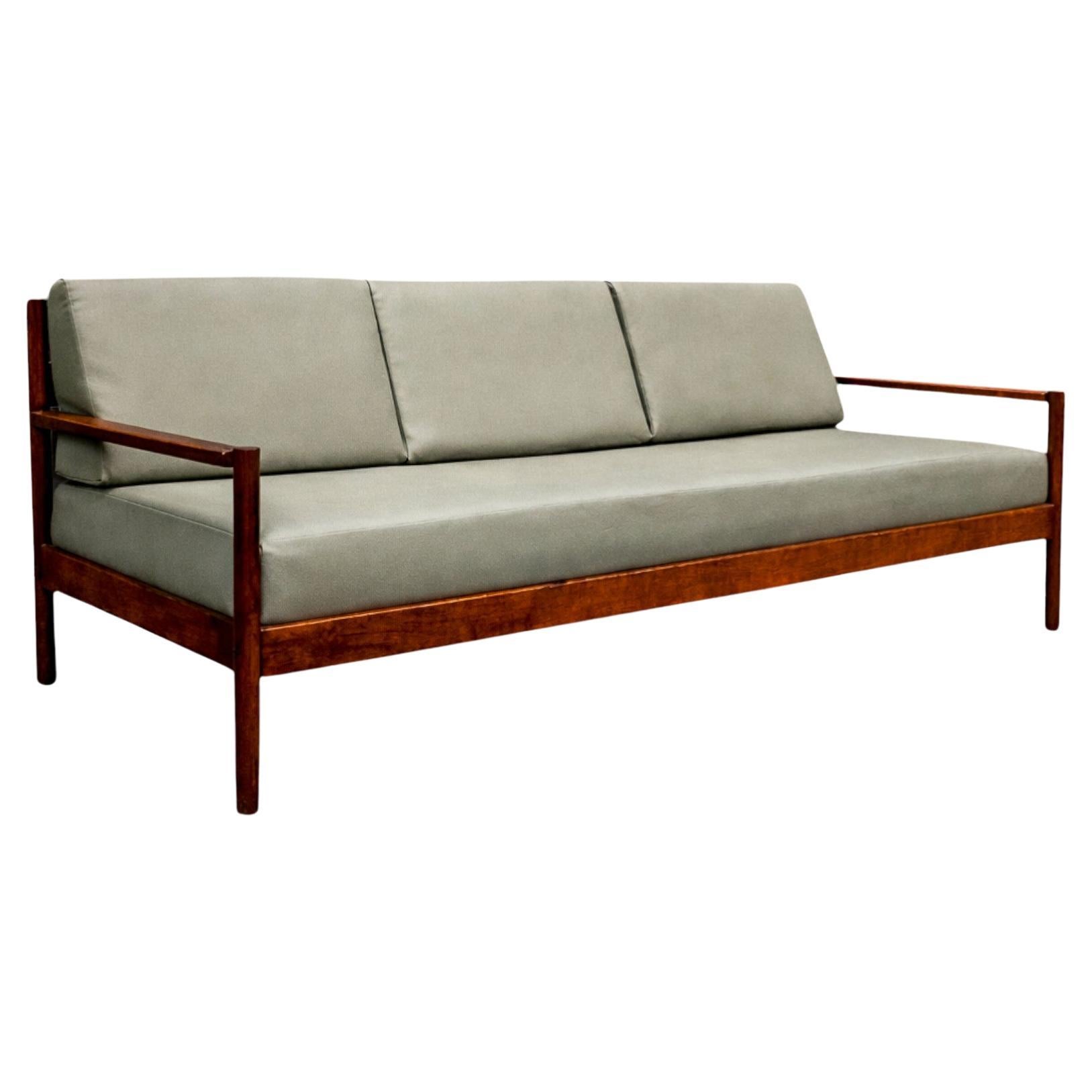 Brazilian Modern Sofa in Hardwood and Leather by Michel Arnoult, c. 1960s For Sale