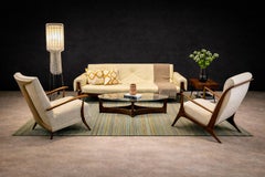 Brazilian Modern Sofa in Hardwood & Beige Leather, Percival Lafer, 1967