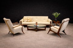 Brazilian Modern Sofa in Hardwood & Beige Leather, Percival Lafer, 1967