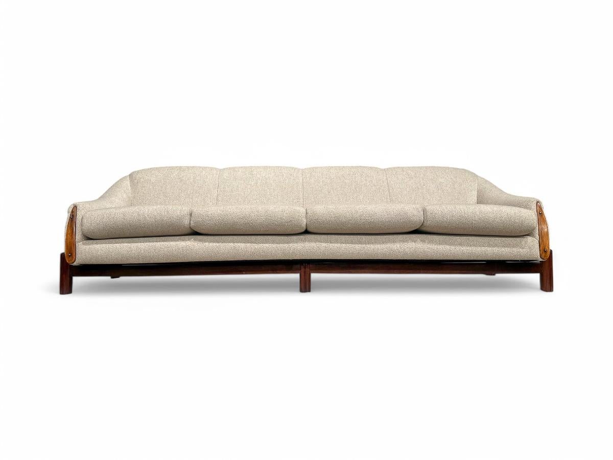 Mid-Century Modern Brazilian Modern Sofa in Hardwood, Camel Boucle, Cimo, 1960ss