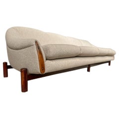 Brazilian Modern Sofa in Hardwood, Camel Boucle, Cimo, 1960ss