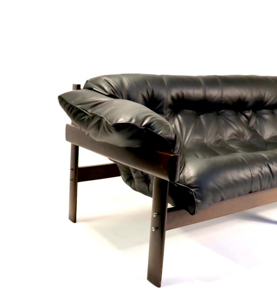 Mid-20th Century Brazilian Modern Sofa Mp-41 Designed by Percival Lafer in black leather