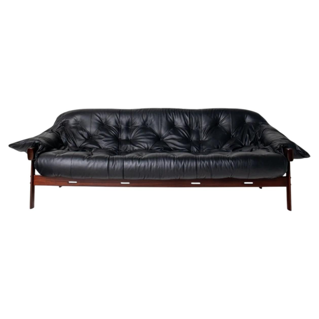 Brazilian Modern Sofa Mp-41 Designed by Percival Lafer in black leather