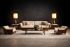 Brazilian Modern Sofa with Sculpted legs in Oatmeal Bouclé, JD Moveis, 1960s