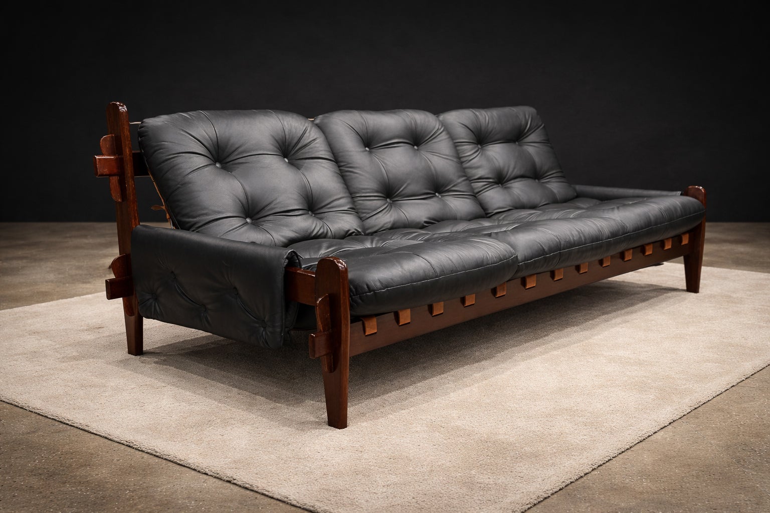 Brazilian Modern Three-Seat Leather Sofa in Rosewood & Leather, Jean Gillon
