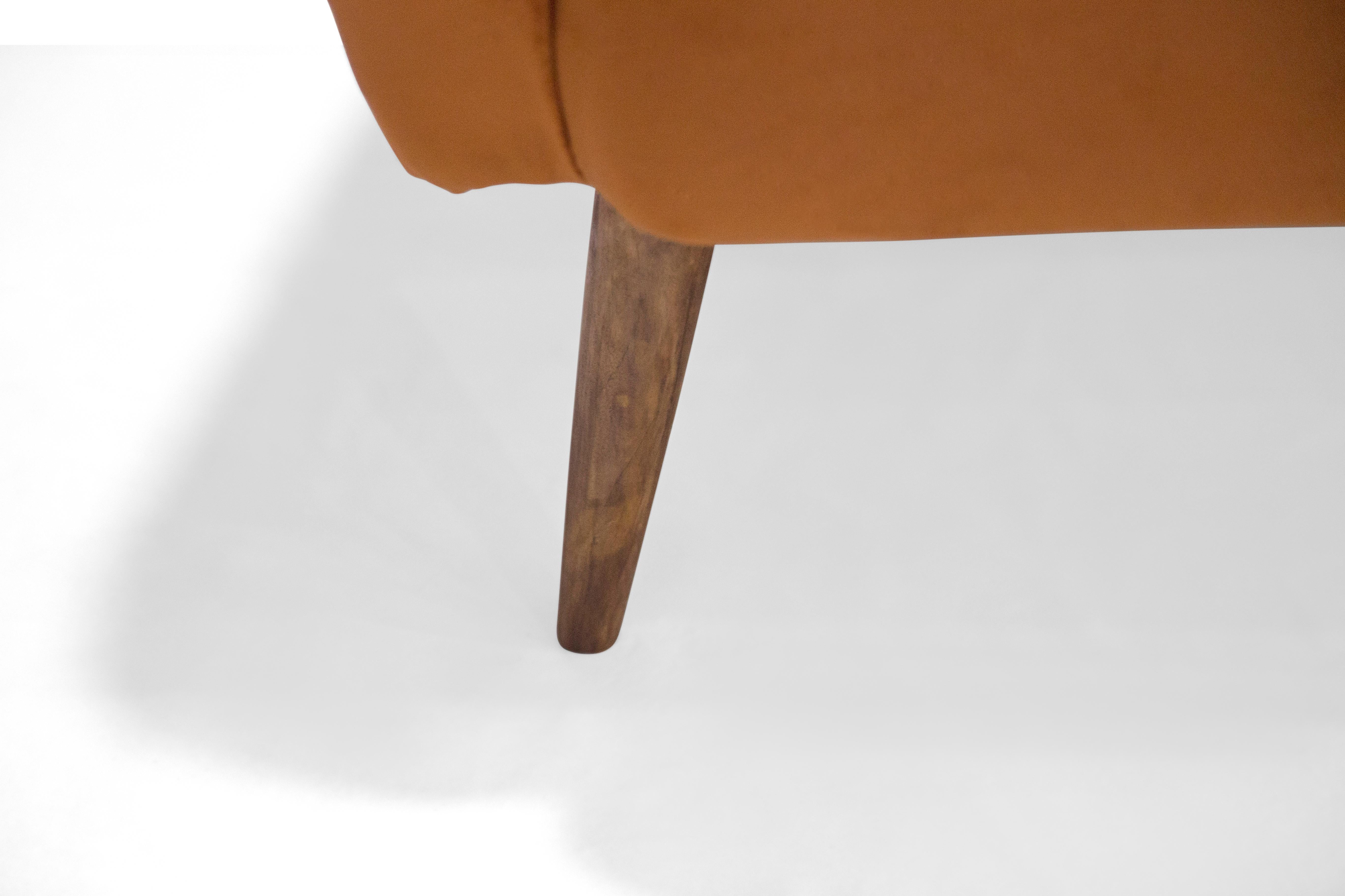 Brazilian Modern Three Seat Sofa in Ochre Velvet & Hardwood by Forma, Brazil For Sale 3