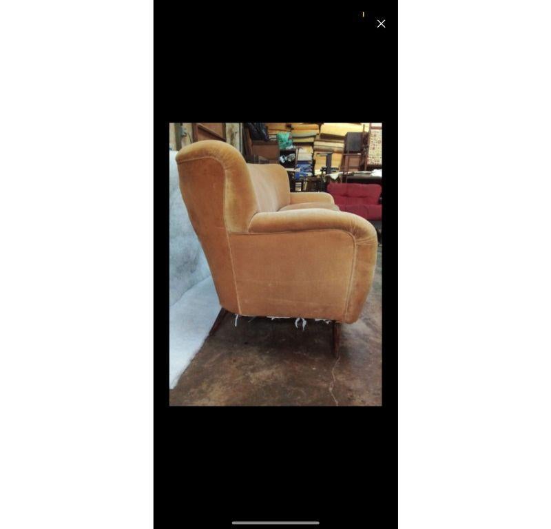 Brazilian Modern Three Seat Sofa in Ochre Velvet & Hardwood by Forma, Brazil For Sale 6