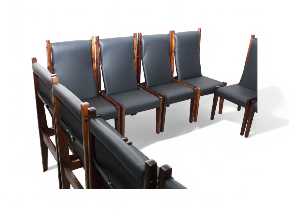 20th Century Brazilian Modern Twelve Chair Set in Hardwood & Leather, Sergio Rodrigues, 1960s For Sale