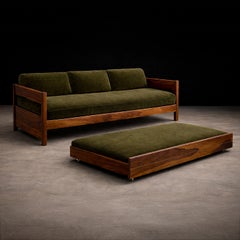 Brazilian Modern Two-in-One Rosewood Sofa & Daybed in Deep Olive Mohair, Celina