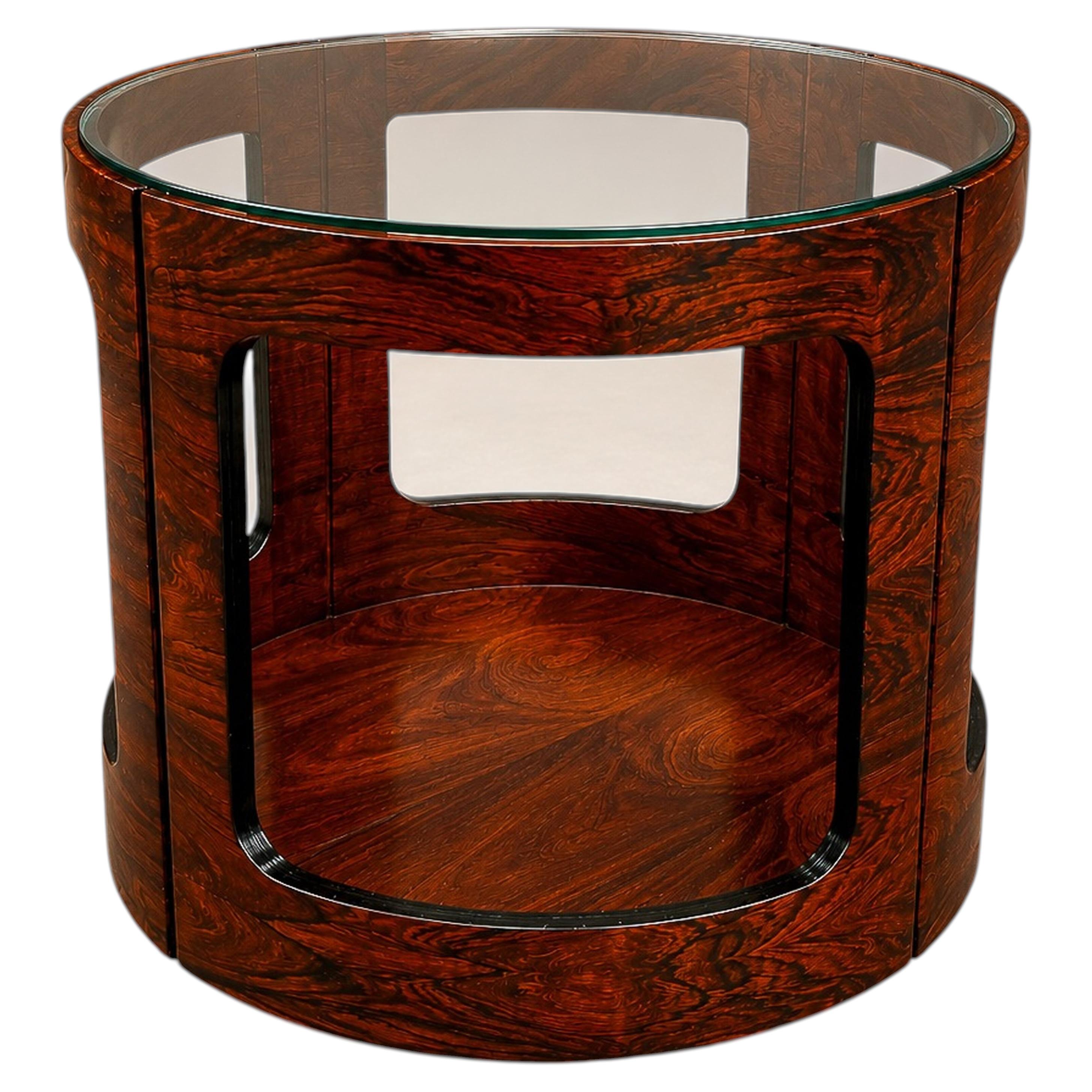 Brazilian Modern Two-Tier Side Table in Rosewood & Glass, Bertomeu, 1960s For Sale