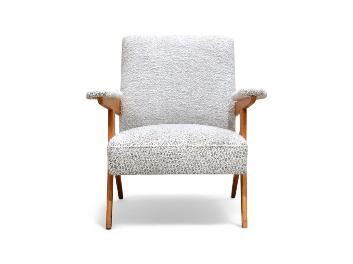 Mid-Century Modern Brazilian Modern “Z” Armchair in Hardwood and Boucle, Jose Zanine Caldas, 1950s For Sale