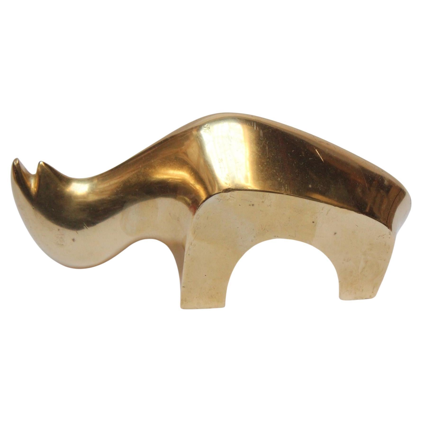 Brazilian Modernist Brass Rhino by Alvaro Franklin da Silveira For Sale