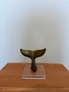 Brazilian Modernist Bronze Whale Fluke Sculpture on Acrylic Base, 1970s