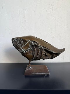 Brazilian Modernist Fossilized Bronze Fish Sculpture by Mário Agostinelli, 1980s