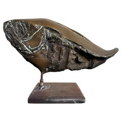 Brazilian Modernist Fossilized Bronze Fish Sculpture by Mário Agostinelli, 1980s