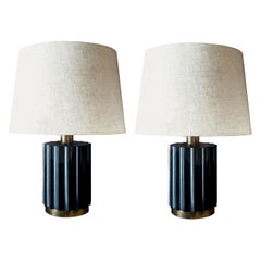 Vintage Brazilian Modernist Lamps in Ebonized Wood and Bronze