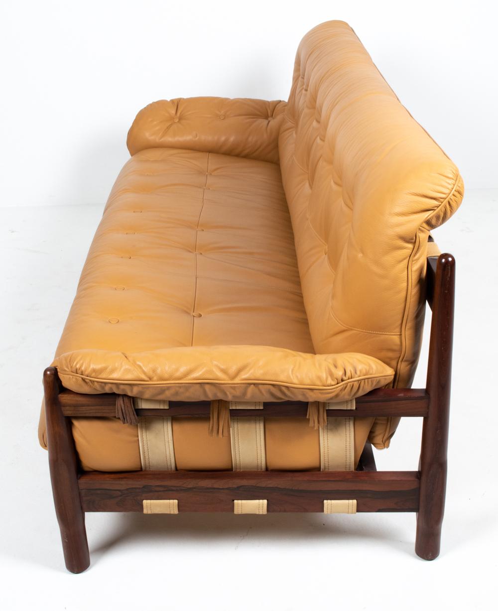 Brazilian Modernist Rosewood & Leather Sofa, circa 1970s For Sale 9