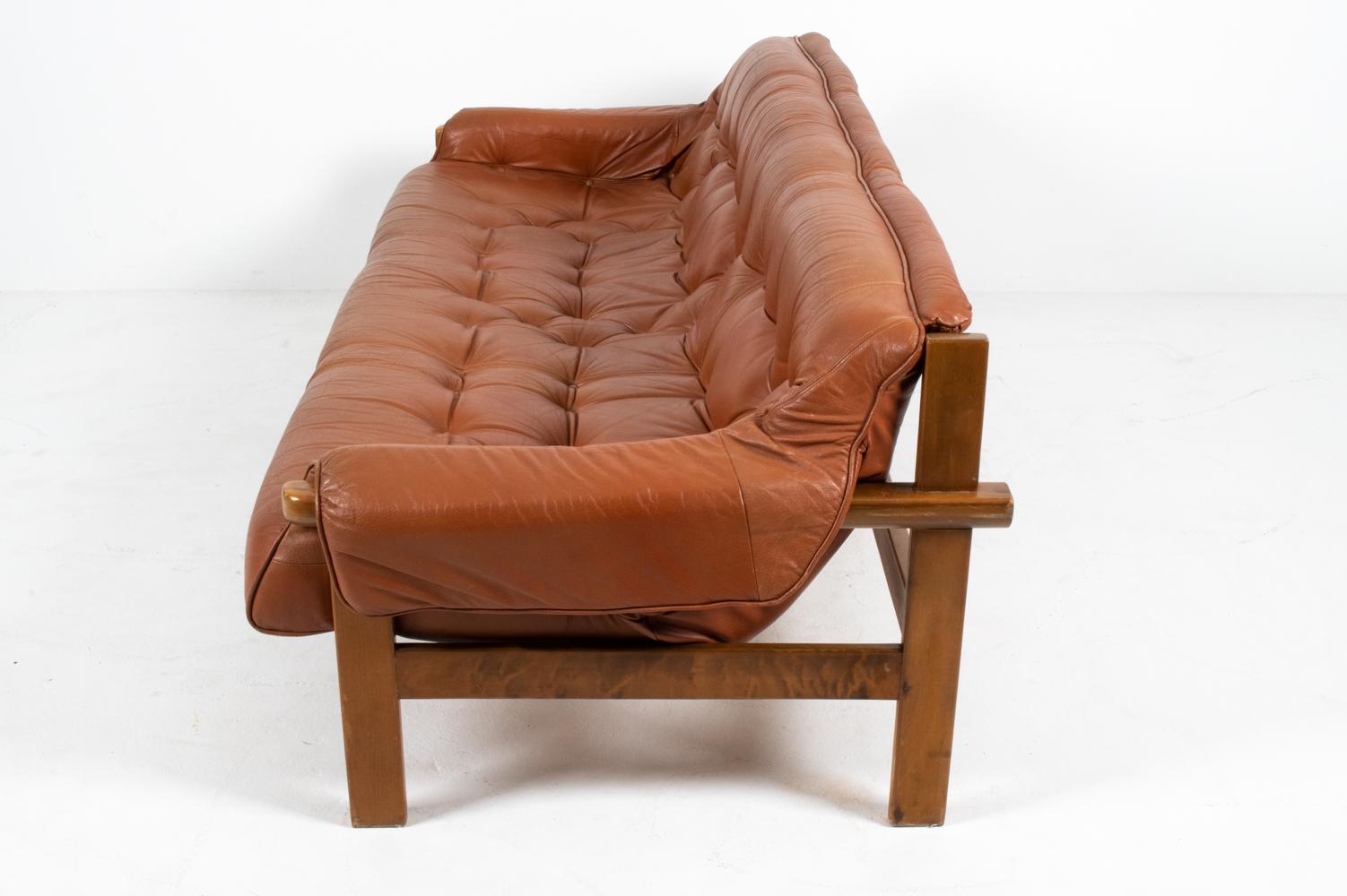 Leather Brazilian Modernist Sofa in the Style of Percival Lafer, circa 1970s For Sale
