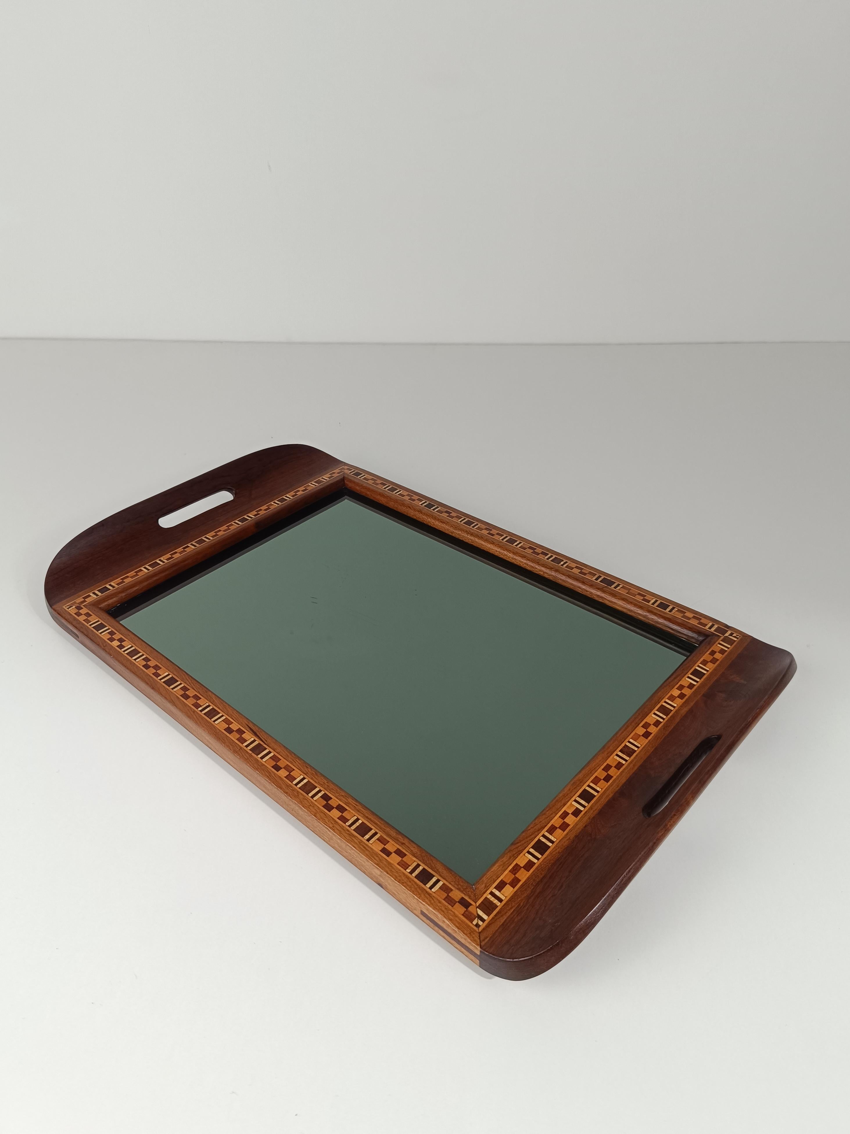 Brazilian modernist Tray designed by Carlos Zipperer Sobr in inlaid wood, 1960s 5