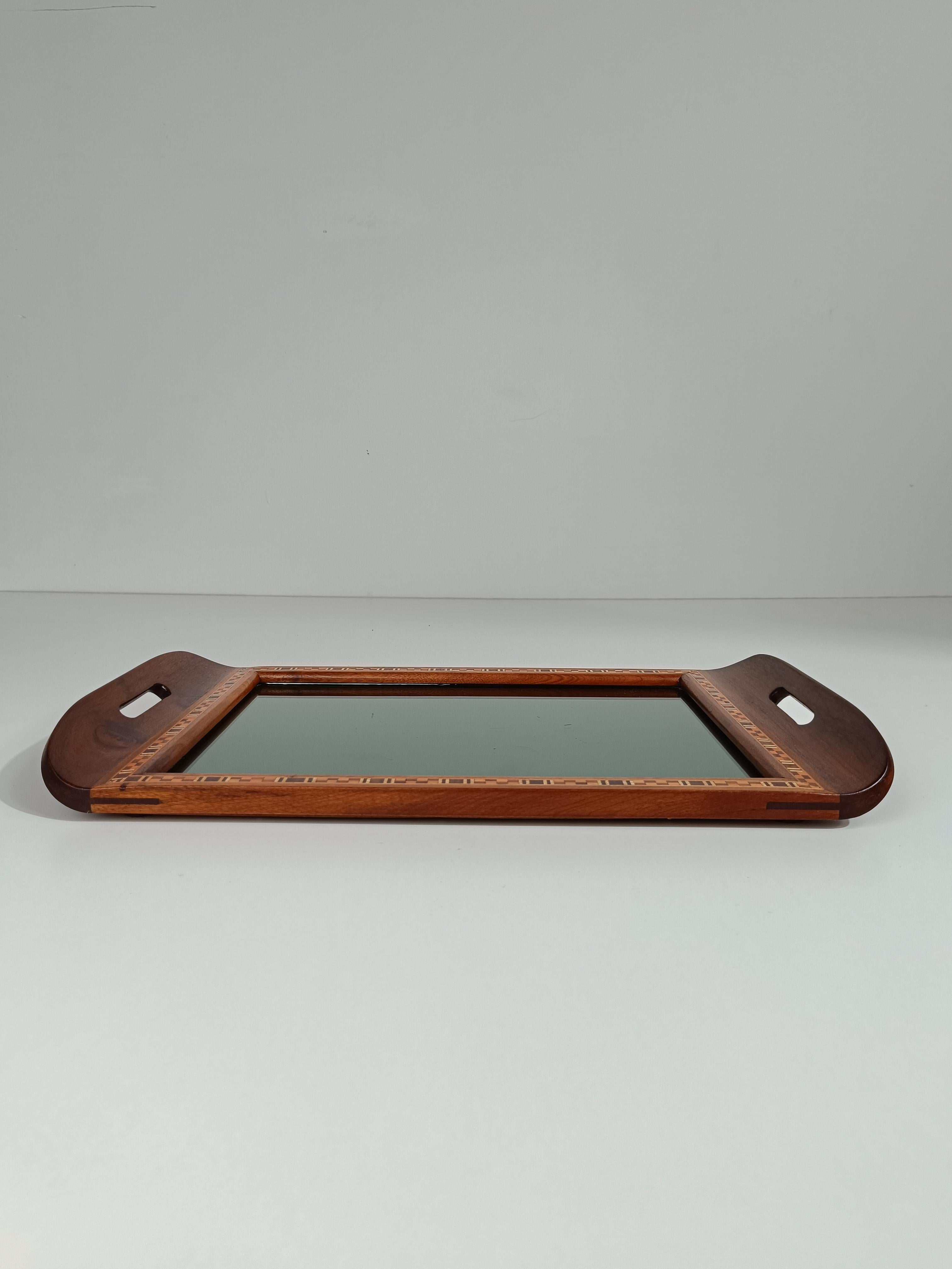 Mid-Century Modern Brazilian modernist Tray designed by Carlos Zipperer Sobr in inlaid wood, 1960s