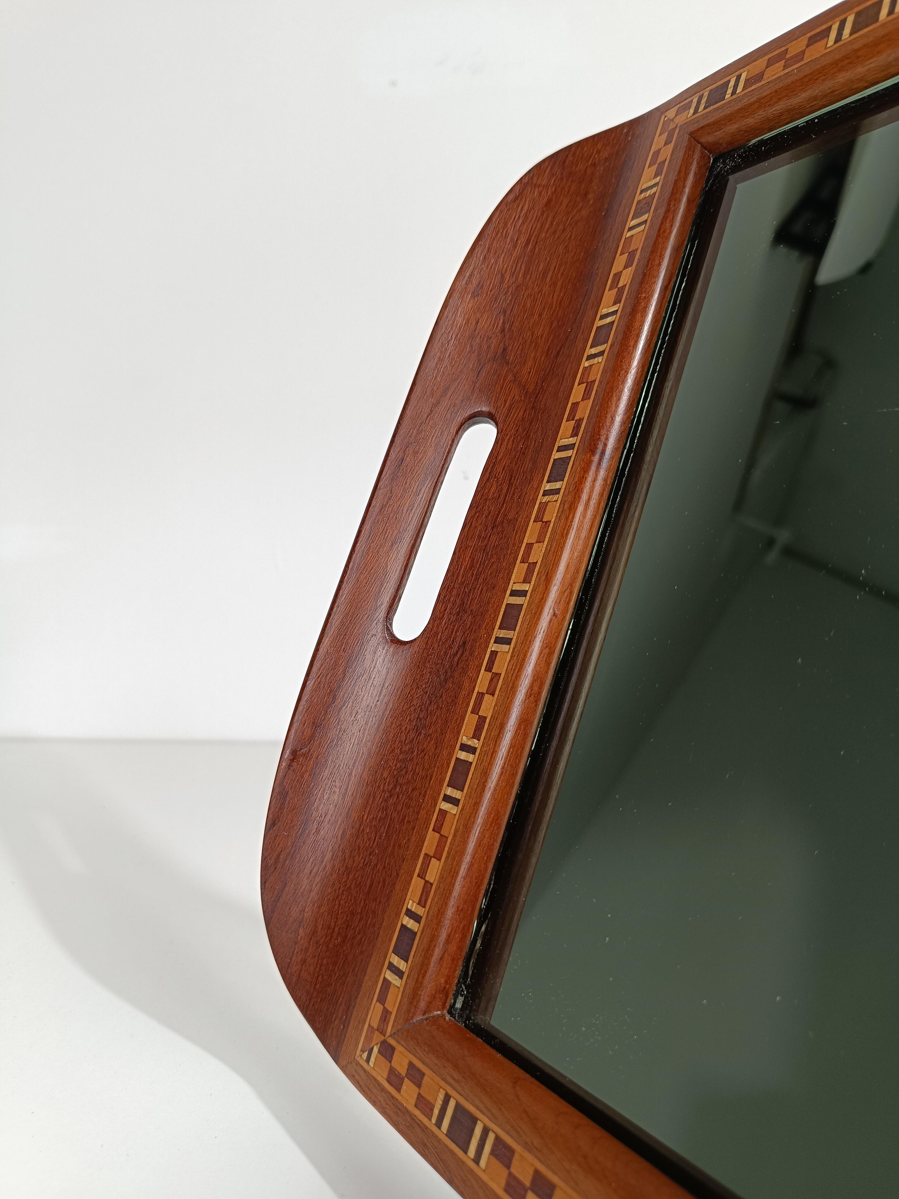 Brazilian modernist Tray designed by Carlos Zipperer Sobr in inlaid wood, 1960s 1