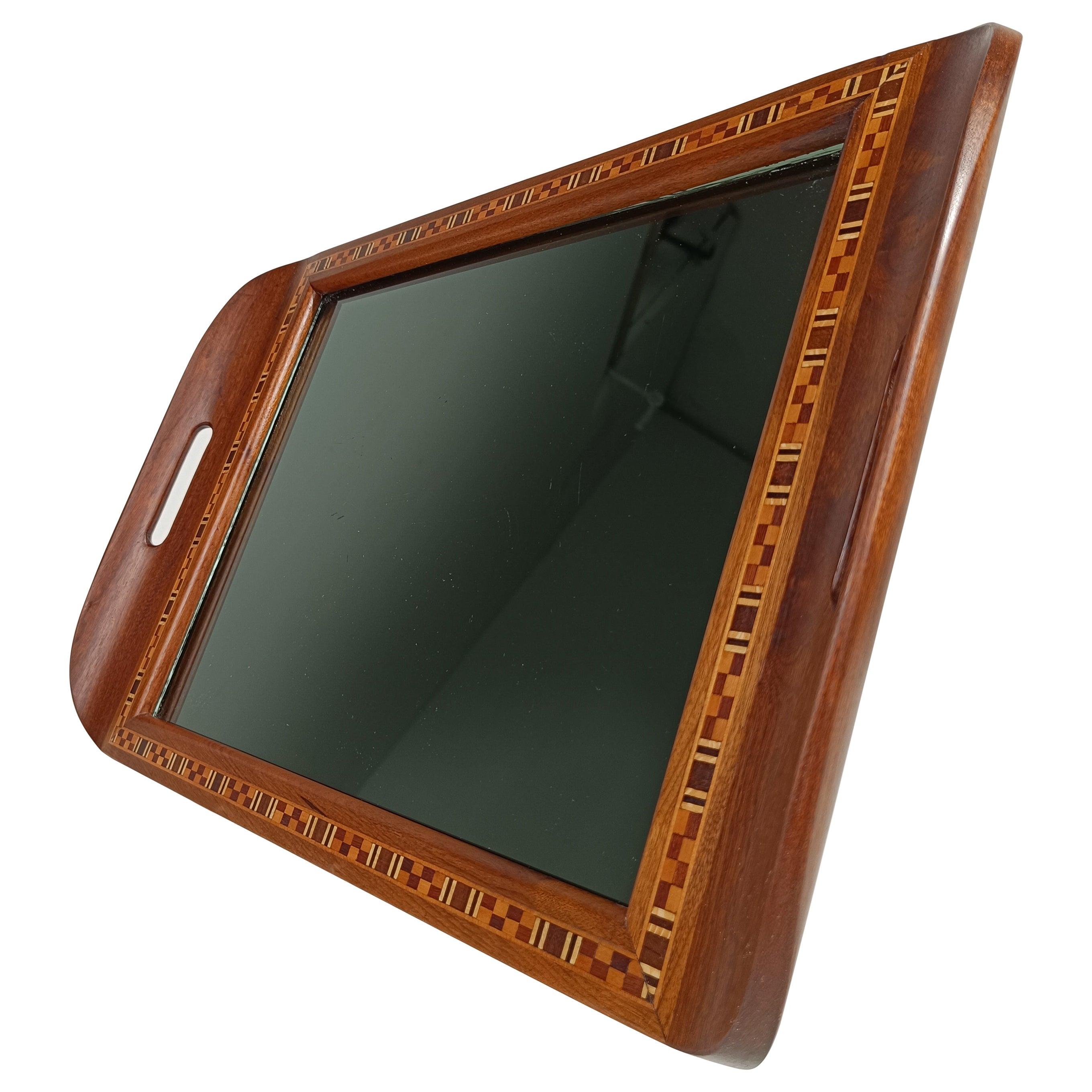 Brazilian modernist Tray designed by Carlos Zipperer Sobr in inlaid wood, 1960s