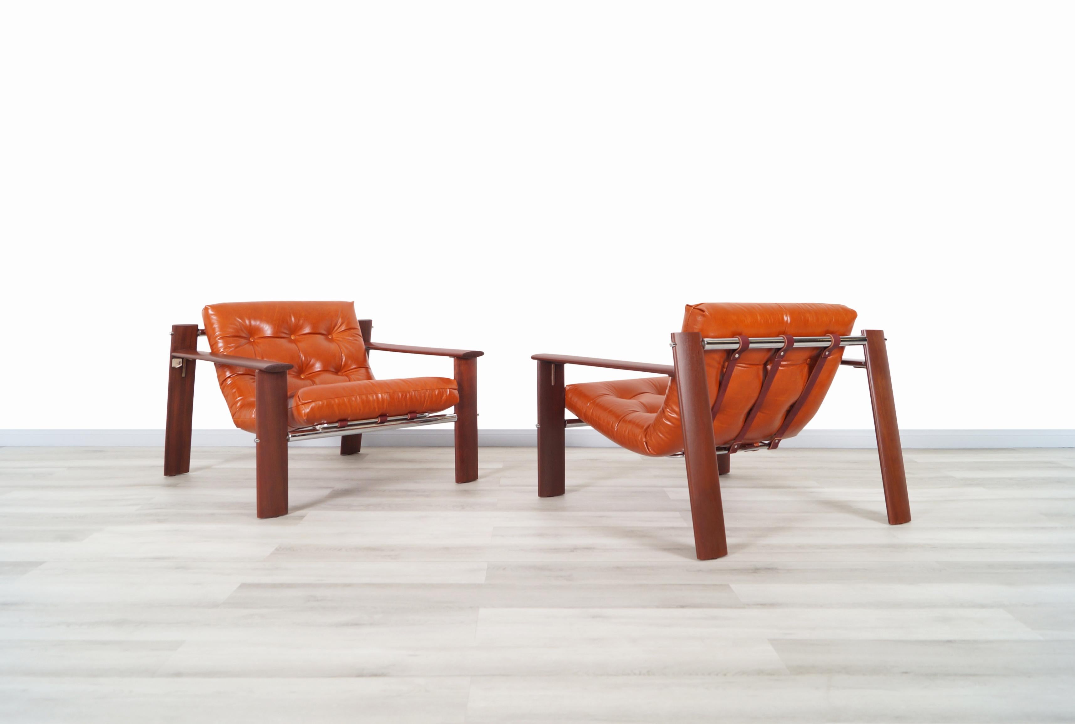 Mid-Century Modern Vintage Brazilian MP-129 Jacaranda and Leather Lounge Chairs by Percival Lafer