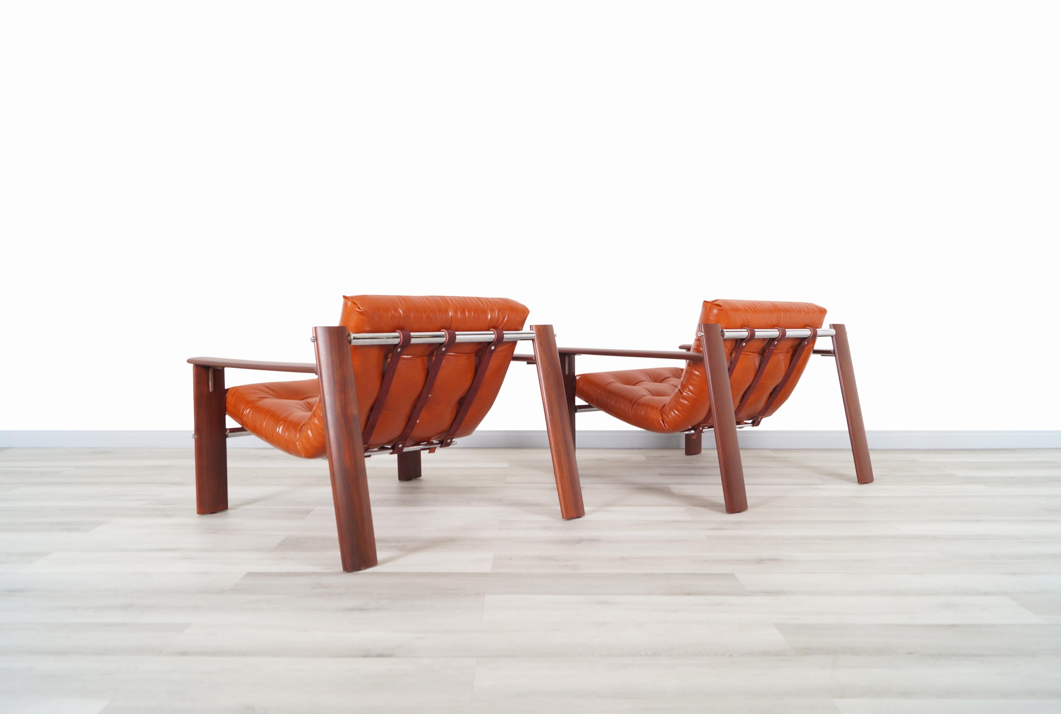 Late 20th Century Vintage Brazilian MP-129 Jacaranda and Leather Lounge Chairs by Percival Lafer