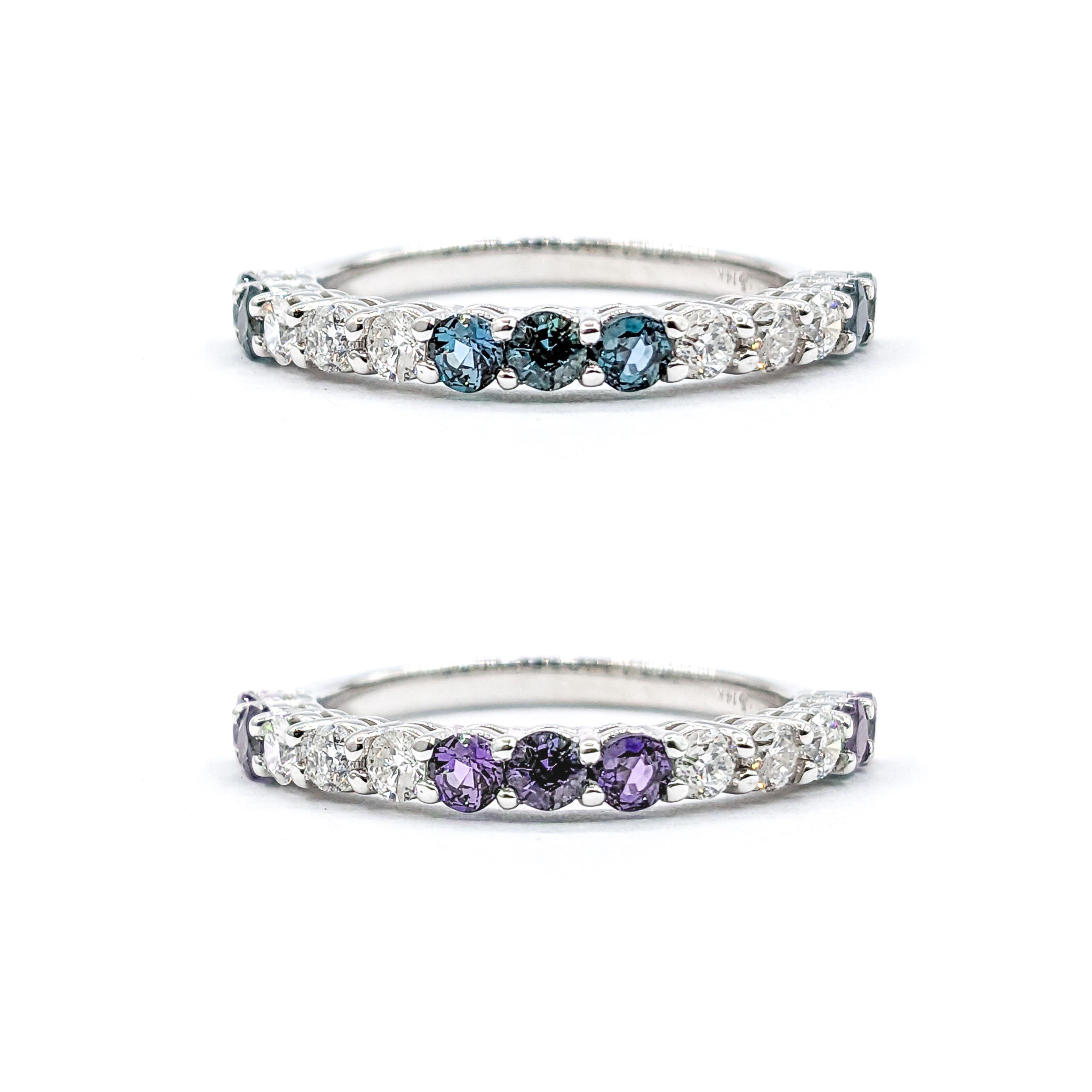 Contemporary Brazilian Natural Alexandrite & Diamond Color Change Band Ring in White Gold For Sale