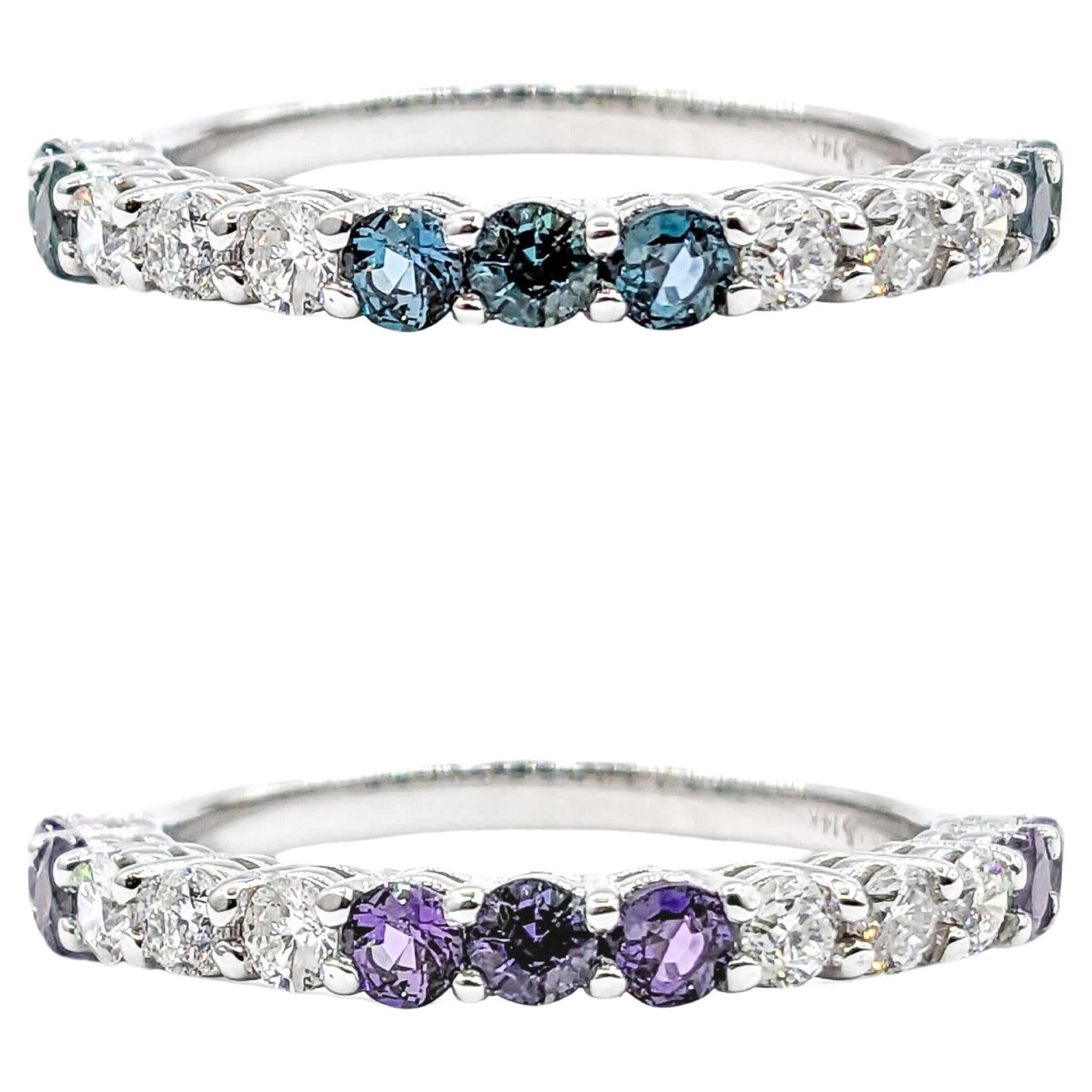 Brazilian Natural Alexandrite & Diamond Color Change Band Ring in White Gold For Sale