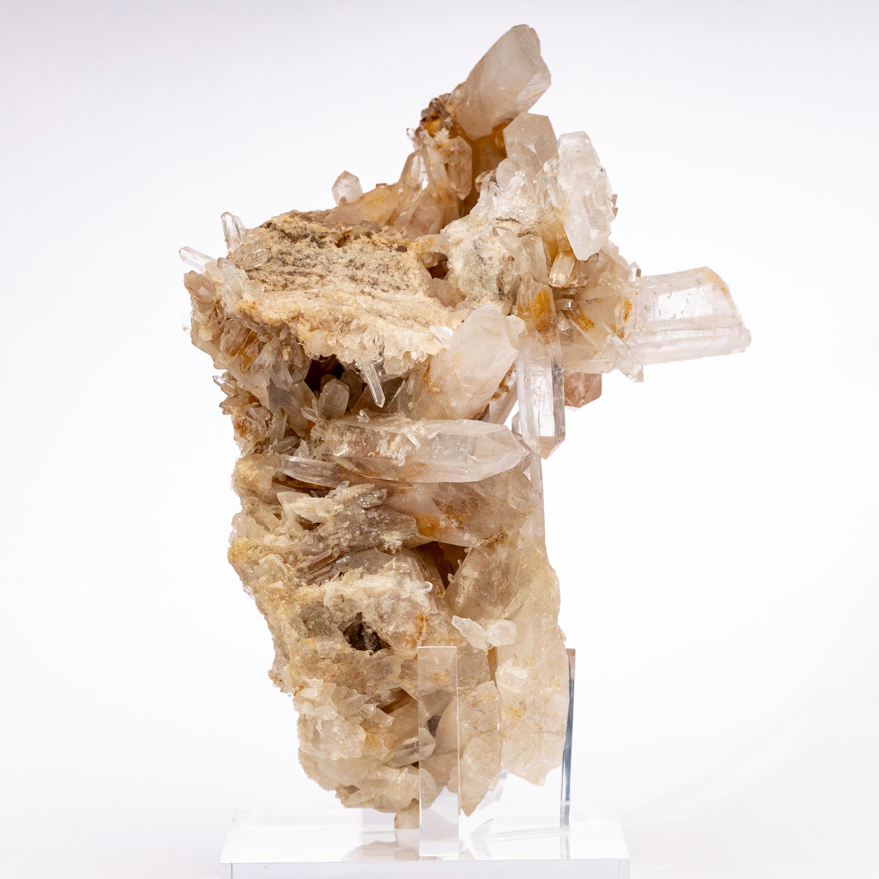 Mexican Brazilian Natural Quartz Points Cluster in a Custom Acrylic Base
