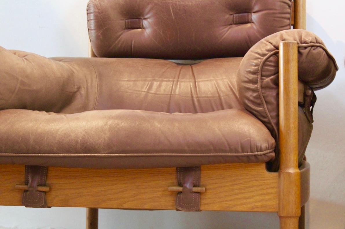 20th Century Brazilian Oak and Leather Pair of Lounge Chairs, 1970s