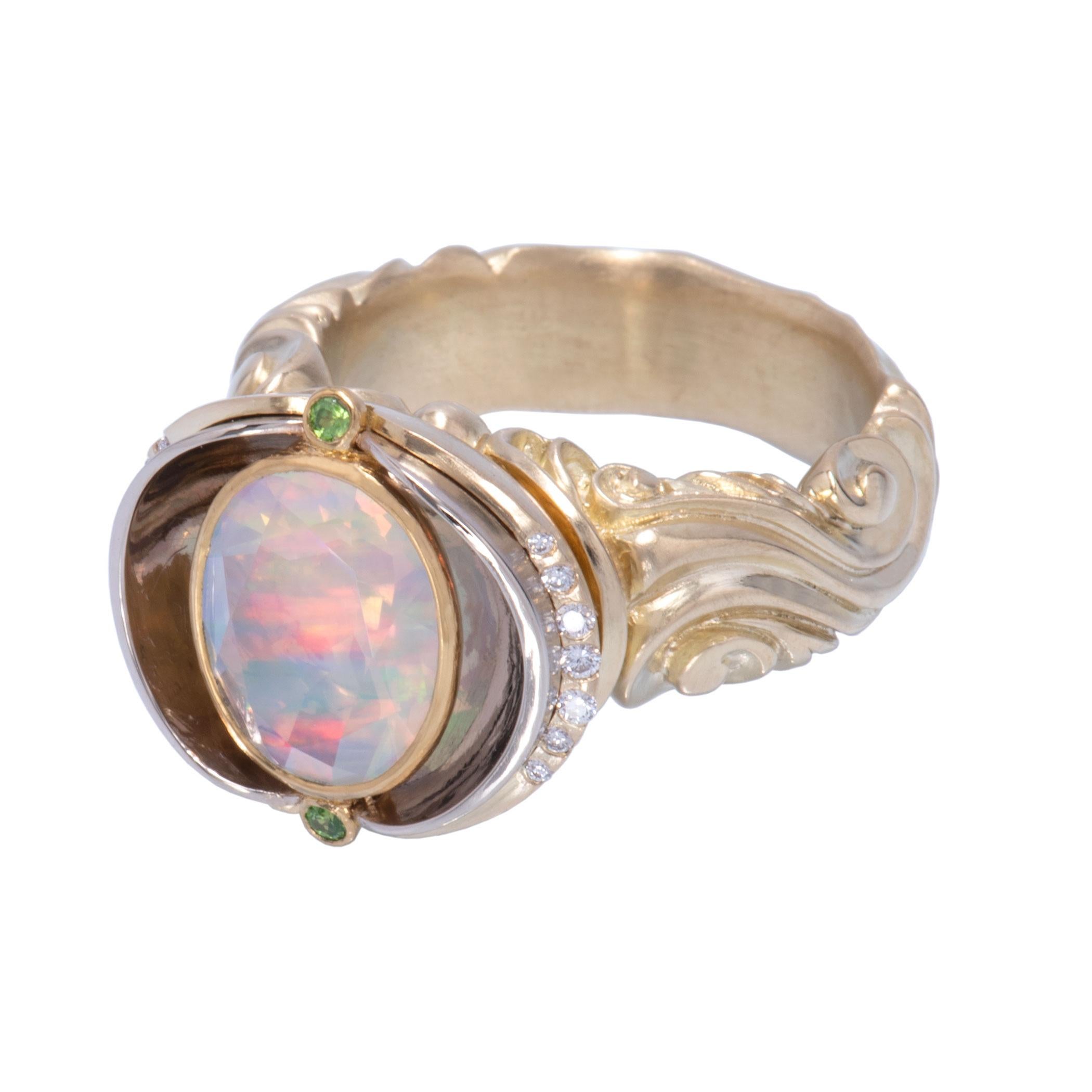 Contemporary Brazilian Opal Ring in White and Yellow Gold For Sale