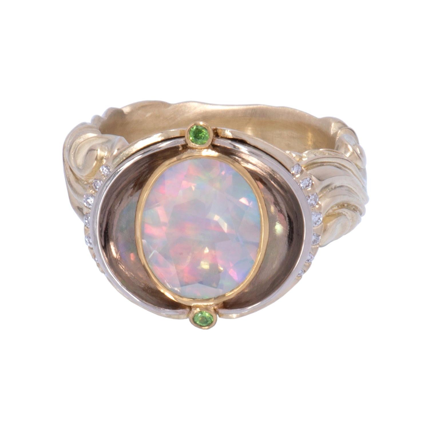 Brazilian Opal Ring in White and Yellow Gold For Sale